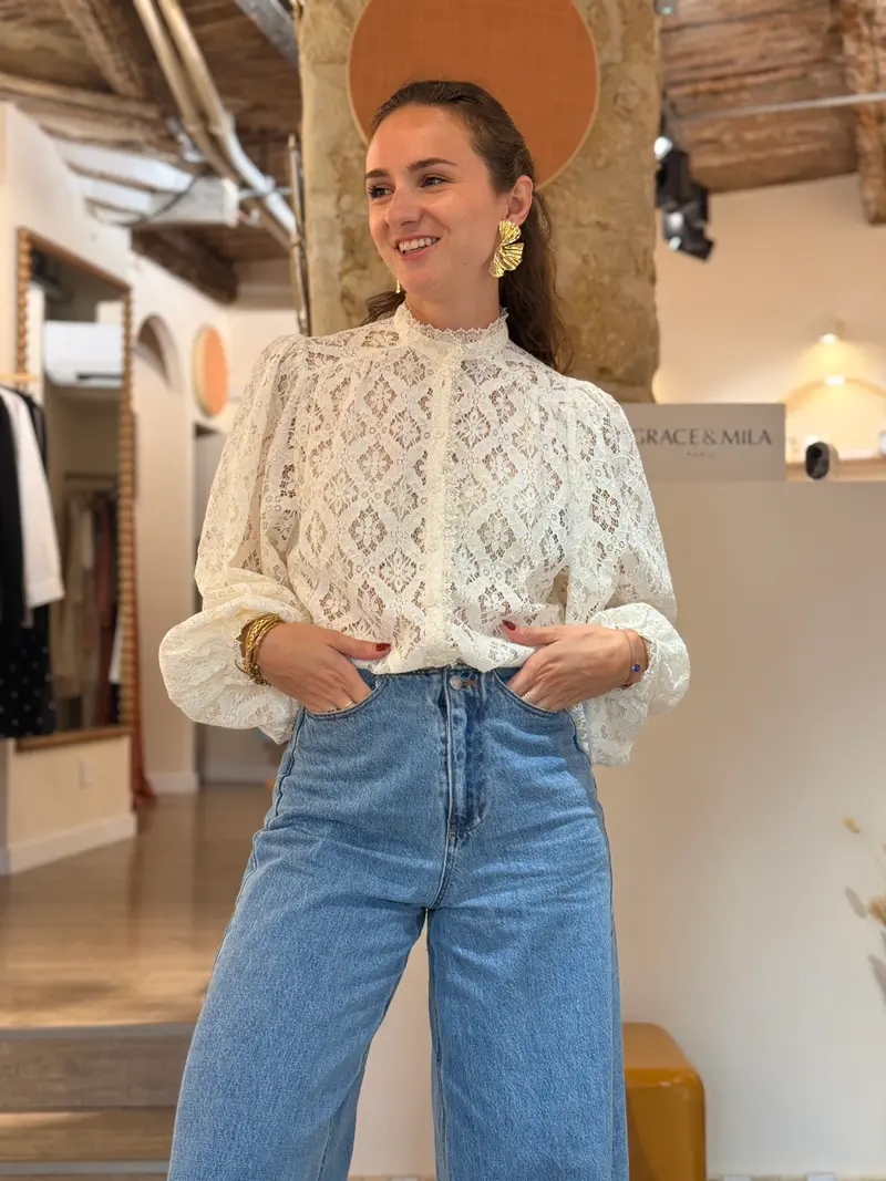 ANNIE - Blouse en dentelle écrue