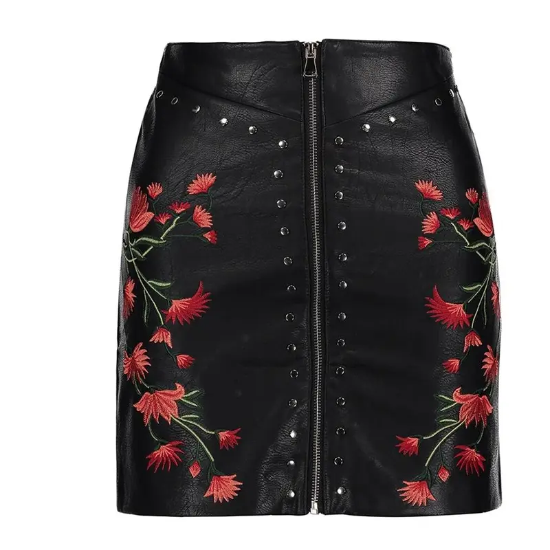 Jupe Gothique <br />   Brodé de Fleurs Rouges