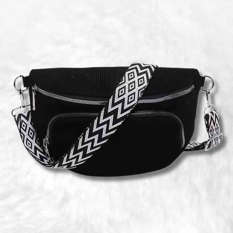 Sac Banane Velours Double Poche noir