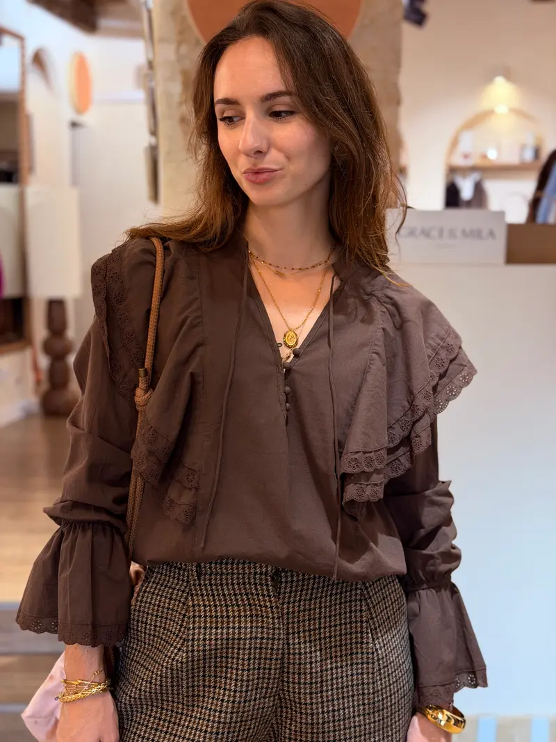 SUDELEY - Blouse chocolat romantique
